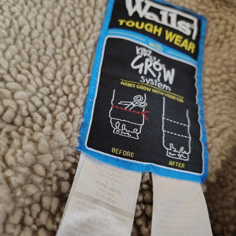 Walls Workwear Canvas Chore Jacket Boys XS 4-5 Tan Sherpa Lined Hooded - Picture 7 of 9